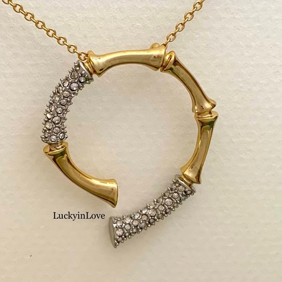 ALEXIS BITTAR • Gold & Silver Crystal Horseshoe Bamboo Pendant Necklace - Picture 6 of 10